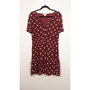 Cato Womens Red Polka Dot Midi Dress Size L Short Sleeve Smocked Waist Flowy